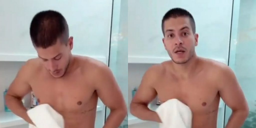 Maíra Cardi faz vídeo de Arthur Aguiar no banho e ele mostra demais