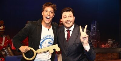 Porchat e Gentili no The Noite. Foto - divulgação/SBT.