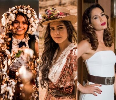 Isabella Aguiar, Julia Dalavia e Camila Pitanga dividem a protagonista Maria Tereza; a única ainda descaracterizada é Camila que, na foto, estava no ar em 'Babilônia' (Foto: Caiuá Franco e Tata Barreto/ Globo)