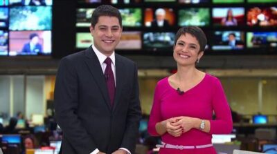 Evaristo Costa e Sandra Annenberg quando trabalhavam juntos no Jornal Hoje (Foto: Divulgação/TV Globo)