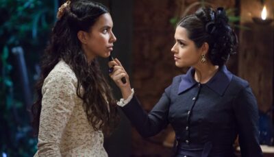 Isabel (Thais Fersoza) ameaça Juliana (Gabriela Moreyra) com faca em 