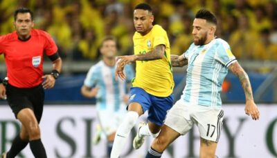 Neymar e Messi na partida Brasil x Argentina
(Foto: Lucas Figueiredo/CBF)