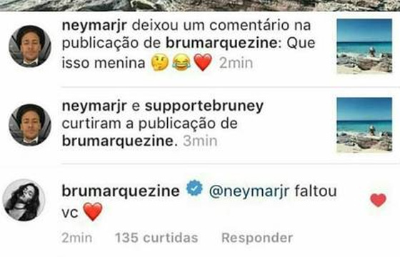 Ciúmes? Neymar comenta topless de Bruna Marquezine em praia (Foto: Reprodução)