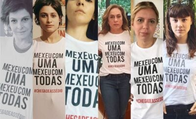 Drica Moraes, Luisa Arraes, Tainá Müller, Cissa Guimarães, Astrid Fontenelle e Alice Wegmann publicaram fotos com camisa de campanha contra assédio (Foto: Reprodução/Instagram das artistas)