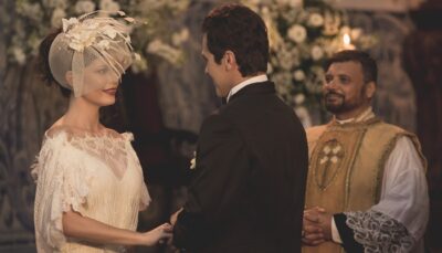 Maria Vitória (Vitoria Strada) e Vicente (Bruno Ferrari) em cena de Tempo de Amar
(Foto: Isabella Pinheiro/Gshow)