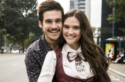 Samuca (Nicolas Prattes) e Marocas (Juliana Paiva) em O Tempo Não Para
(Foto: Globo/João Miguel Júnior)