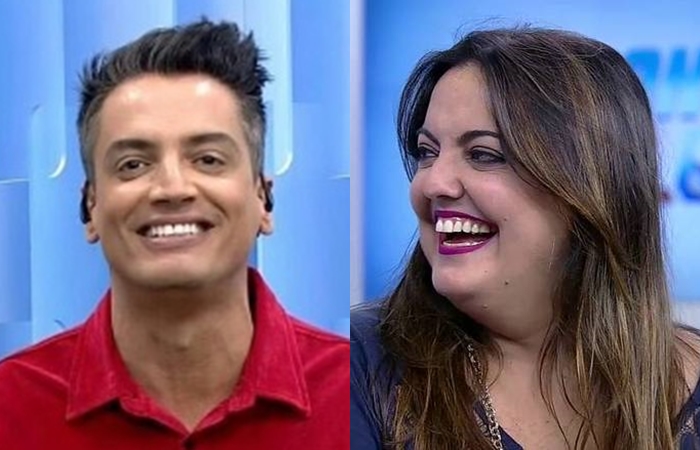 Leo Dias do SBT e Fabiola Reipert da Record (Foto: Reprodução)