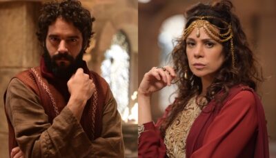 Guilherme Winter (Judas Iscariotes) e Vanessa Gerbelli (Herodíade) em Jesus, novela bíblica da Record
(Foto: Blad Meneghel/Record/Montagem TV Foco)