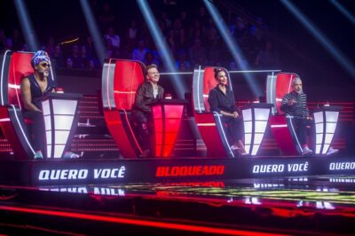 Carlinhos Brown, Michel Teló, Ivete Sangalo e Lulu Santos no lançamento do The Voice Brasil 2018
(Foto: Globo/Raquel Cunha)