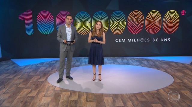 Globo anunciando os 100 milhões de uns telespectadores (Foto: Reprodução)