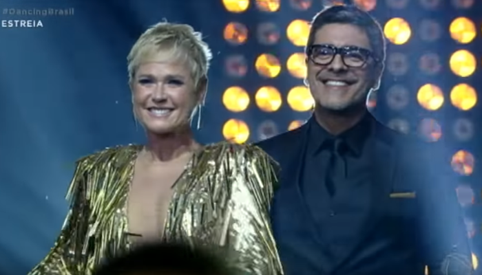 Xuxa e Junno Andrade na estreia da 4ª temporada do Dancing Brasil (Foto: Reprodução/Record)