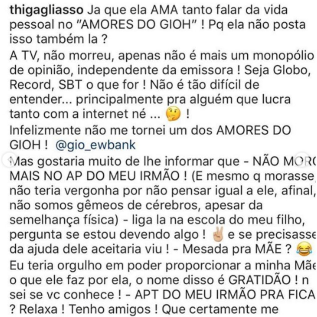 Thiago Gagliasso, irmão de Bruno Gagliasso em briga com Giovanna Ewbank