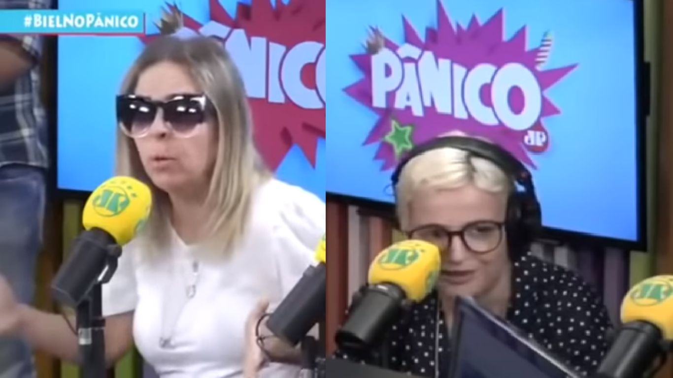 Paulinha e Amanda no programa Pânico após discussão com Biel