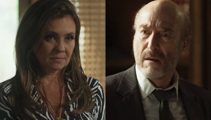 Laureta (Adriana Esteves) e Severo (Odilon Wagner) em Segundo Sol (Foto: Reprodução/Globo)