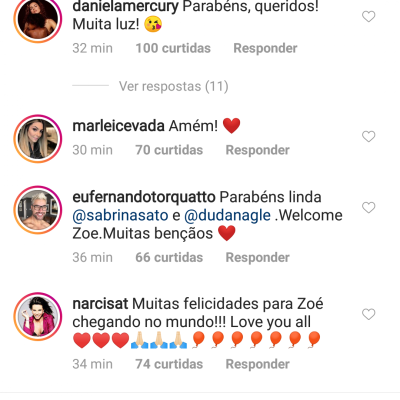 Famosos comemoram nascimento de Zoe, filha de Sabrina Sato e Duda Nagle (Foto: Divulgação)