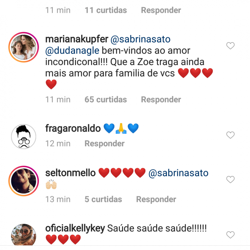 Famosos comemoram nascimento de Zoe, filha de Sabrina Sato e Duda Nagle (Foto: Divulgação)