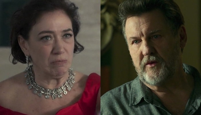 Valentina (Lília Cabral) e Egídio (Antonio Calloni) em O Sétimo Guardião (Foto: Reprodução/Globo)