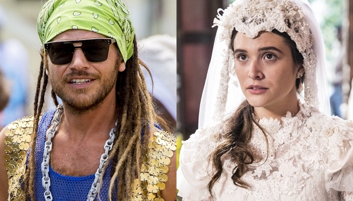 Emílio Dantas (Beto Falcão) em Segundo Sol e Juliana Paiva (Marocas) em O Tempo Não Para (Fotos: Globo/João Cotta/João Miguel Júnior)