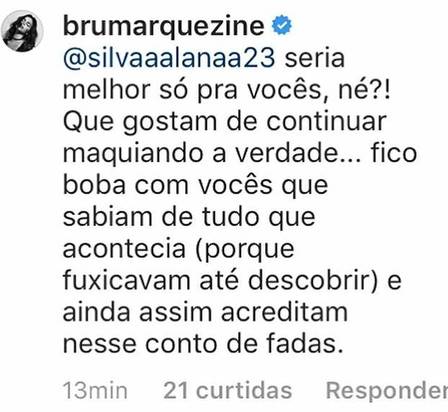 Bruna Marquezine responde a fã que não se conforma com o fim do relacionamento com Neymar (Foto: Reprodução/Instagram)