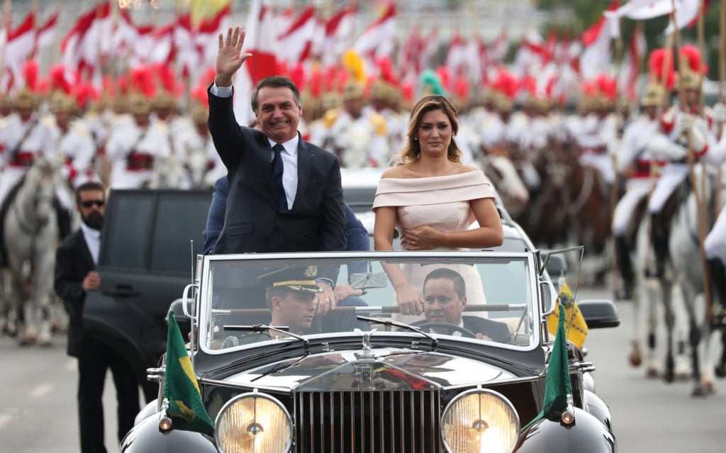 O presidente Jair Bolsonaro e a primeira-dama Michelle Bolsonaro durante cerimônia de posse (Foto: Reuters/Ricardo Moraes)