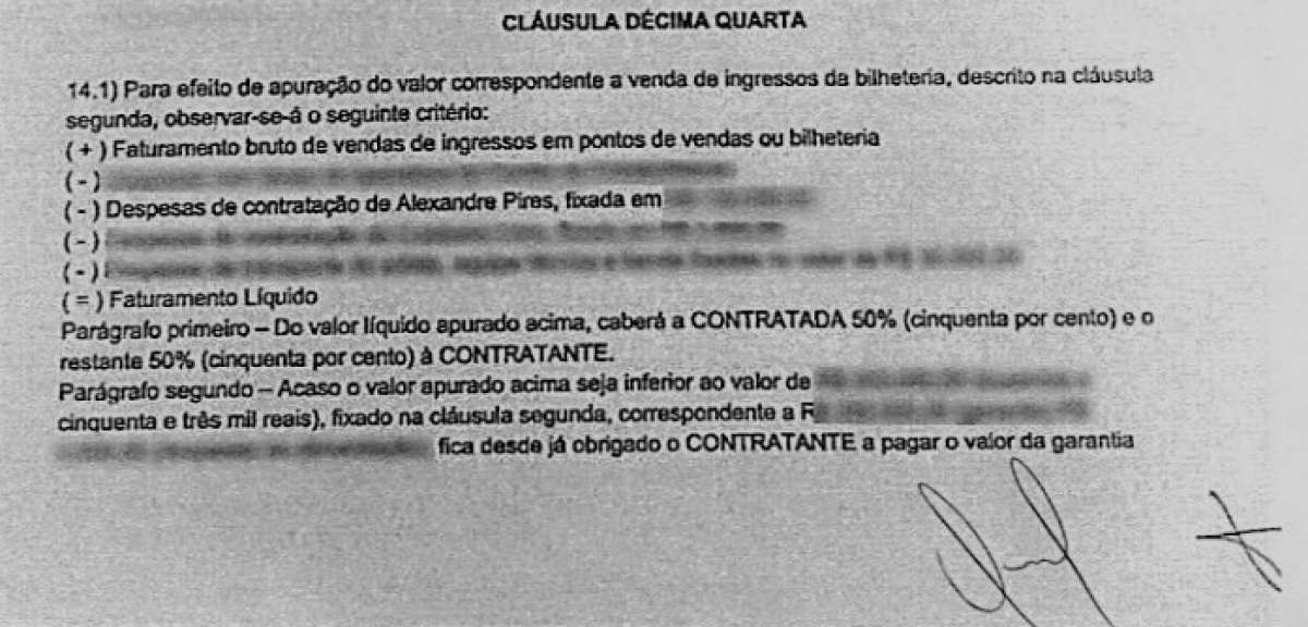 Cláusula do contrato de Gusttavo Lima em show com Alexandre Pires - (Foto: Reprodução)