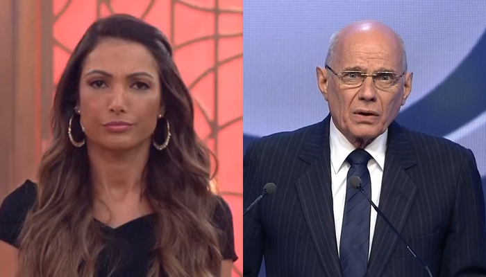 A apresentadora Patrícia Poeta no Encontro e o jornalista Ricardo Boechat (Foto: Reprodução/Globo e Band)