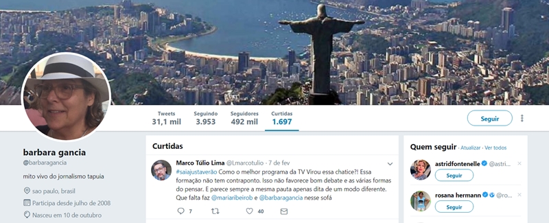 Bárbara Gancia curte comentário de internauta. (Foto: Reprodução/Twitter)