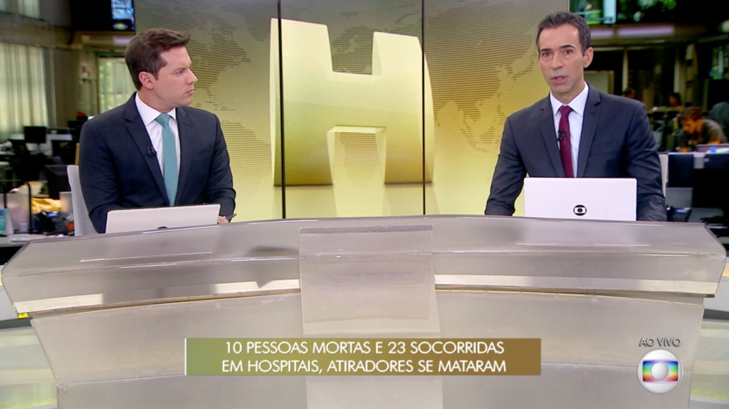 César Tralli apresenta Jornal Hoje ao lado de Dony De Nuccio. Foto: Globo