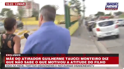 Repórter da BandNews é criticado em cobertura do caso de Suzano por forçar entrevista (Foto: Reprodução)