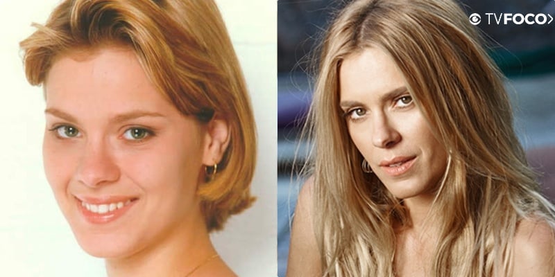 A atriz Carolina Dieckmann em seu antes e depois da novela Por Amor