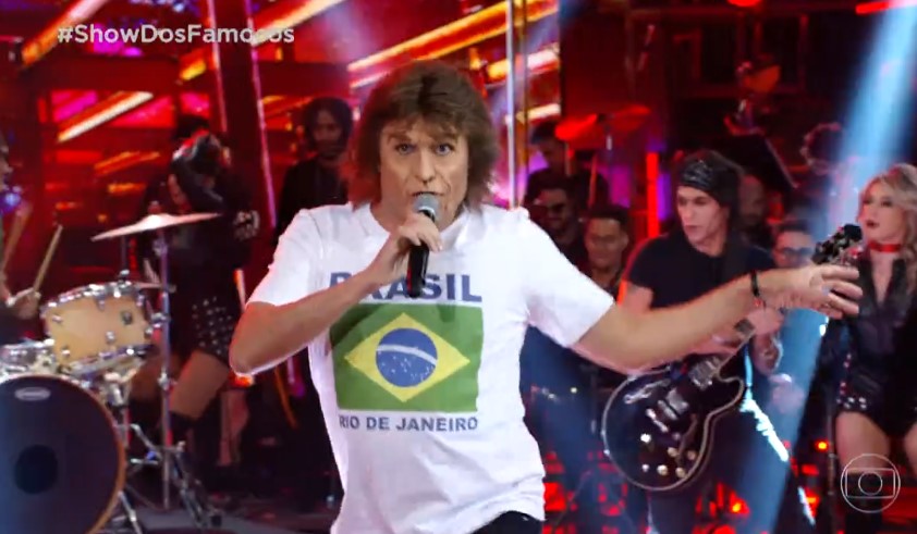 O humorista Ceará imitou Mick Jagger no Show dos Famosos (Foto: Reprodução)