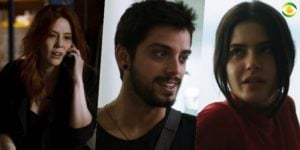 Bruno (Rodrigo Simas) será traído por Valéria (Bia Arantes) e investirá em Laila (Julia Dalavia) em Órfãos da Terra (Foto: Montagem/TV Foco)