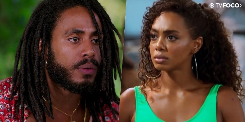 Ticiano (Ícaro Silva) e Dandara (Danrdada Mariana) brigam em Verão 90