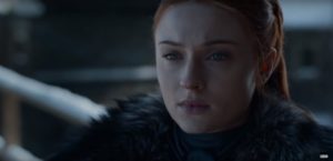 Sophie Turner como Sansa no trailer da última temporada de Game of Thrones (Reprodução/YouTube)