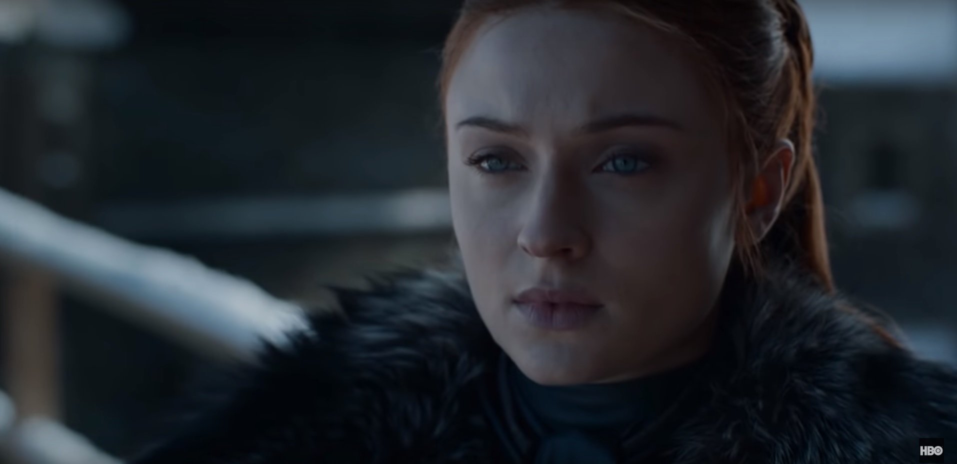 Sophie Turner como Sansa no trailer da última temporada de Game of Thrones (Reprodução/YouTube)