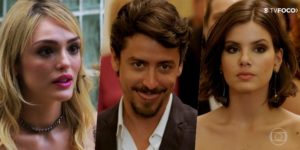 Na novela Verão 90, Manuzita (Isabelle Drummond), Jerônimo (Jesuíta Barbosa) e Vanessa (Camila Queiroz) (Foto: Montagem/TV Foco)