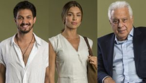 Romulo Estrela (Marcos), Grazi Massafera (Paloma) e Antonio Fagundes (Alberto) na novela Bom Sucesso (Foto: Globo/João Cotta)