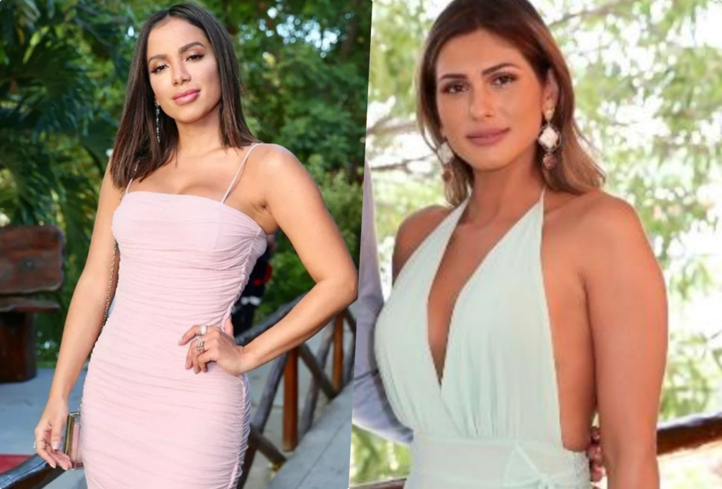 Anitta e Lívia Andrade do SBT durante casamento de Carlinhos Maia