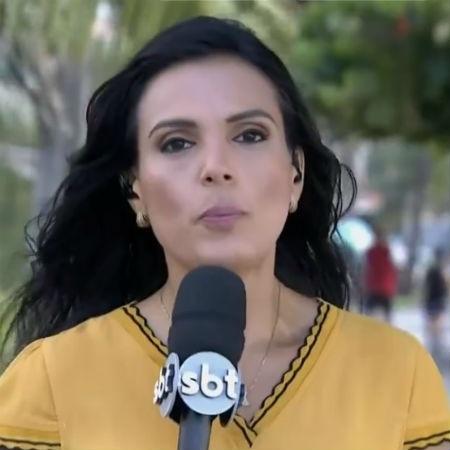 Márcia Dantas é repórter do SBT, e estava no momento do ocorrido, ao vivo cobrindo o enterro de Gabriel Diniz (Reprodução/SBT)