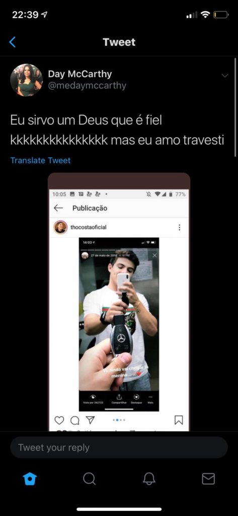 Thomaz Costa é atacado por Day Mccarthy nas redes sociais