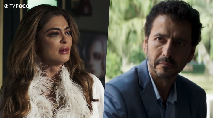 Maria da Paz (Juliana Paes) e Amadeu (Marcos Palmeira) em A Dona do Pedaço (Foto: Reprodução/Globo/ Montagem TV Foco)