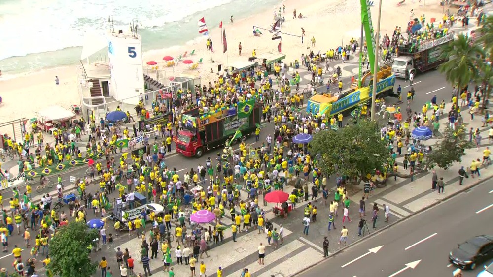 Manifestantes fazem ato pró-Bolsonaro em Copacabana — (Foto: Reprodução / TV Globo)