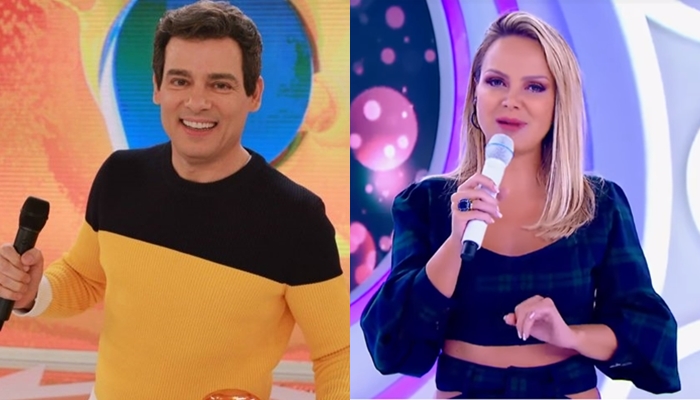 Celso Portiolli no Domingo Legal e Eliana em seu programa; vice-líderes com recorde de audiência (Foto: Reprodução/SBT/Montagem TV Foco)