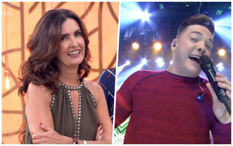 Fátima Bernardes é surpreendida por Wesley Safadão no Encontro, fica constrangida e não sabe como reagir a atitude de cantor Foto: Reprodução