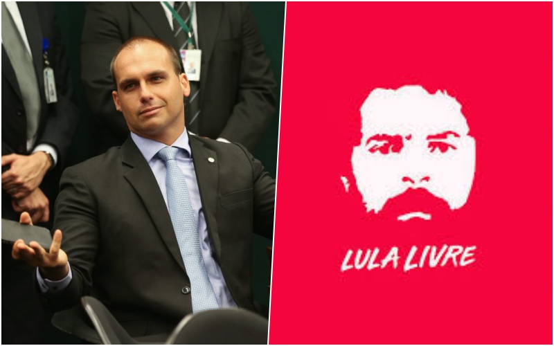 Após gritar "Lula Livre" na RedeTV, Eduardo Bolsonaro fica constrangido e tenta se explicar: "a campanha não chegou aqui" Foto: Reprodução