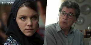 Na novela da Globo Órfãos da Terra, Dalila (Alice Wegmann) pisará sem dó em Miguel (Paulo Betti) (Foto: Montagem/TV Foco)