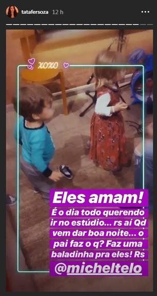 A atriz Thais Fersoza registra os filhos com Michel Teló se divertindo ao som de Sandy e Junior (Foto: Reprodução/Instagram)