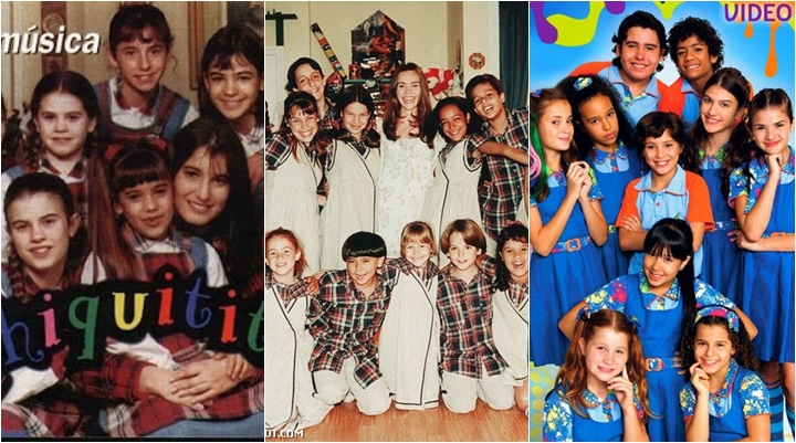 Elenco da versão original de Chiquititas, em 1995, e das versões brasileiras, em 1997 e 2013. (Foto: Montagem/Reprodução)