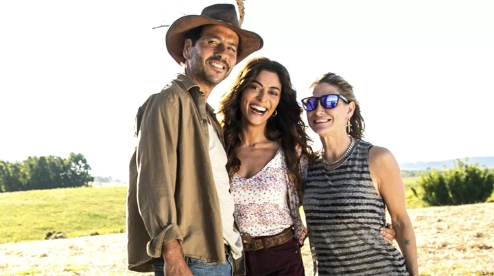 Marcos Palmeira, Juliana e Paes e a diretora Amora Mautner. (Foto: Divulgação)