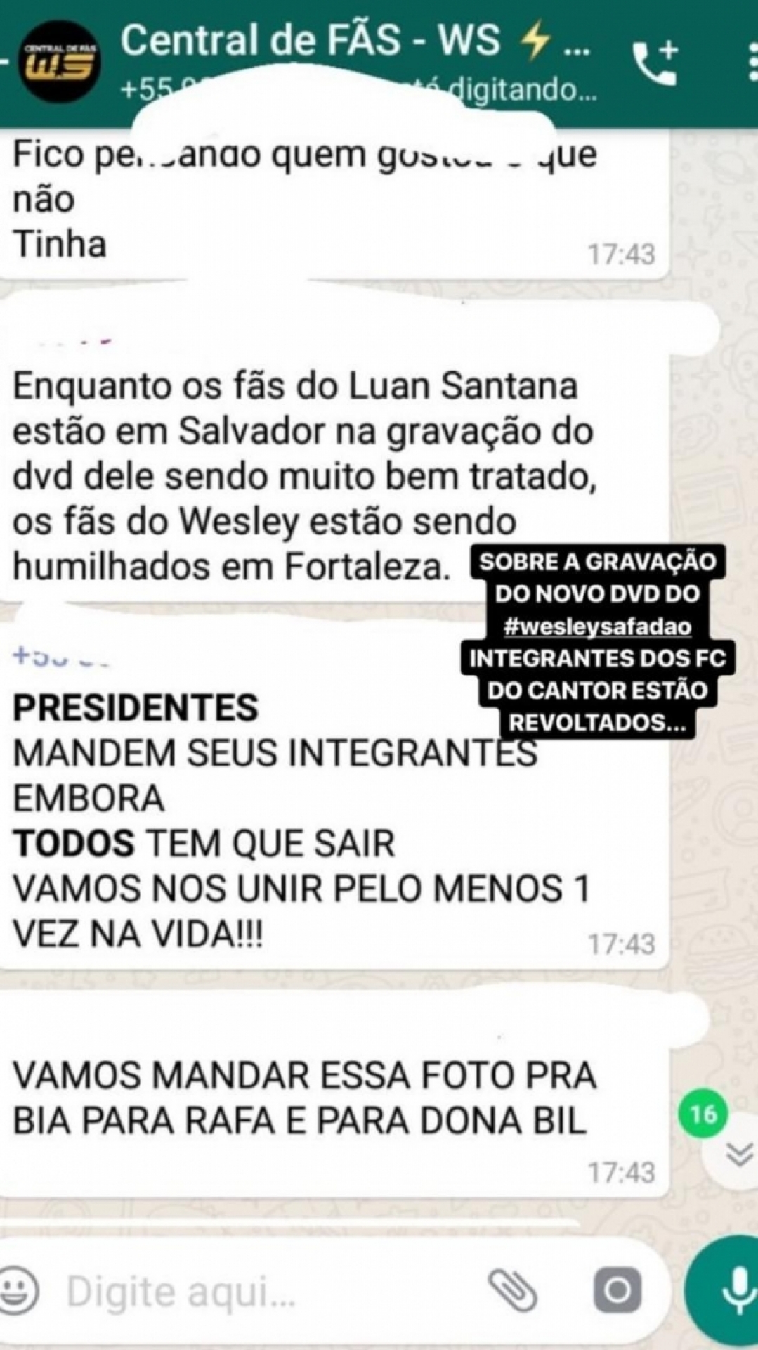 Fãs de Wesley Safadão se revoltam e fazem protesto contra cantor nos grupos (Foto: Reprodução/Instagram)